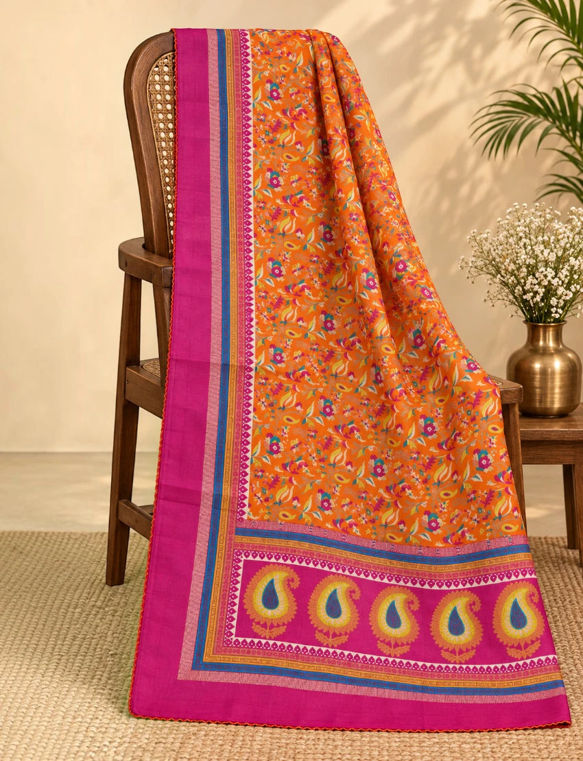 Silk Blend Stole Dupatta, Orange and Pink