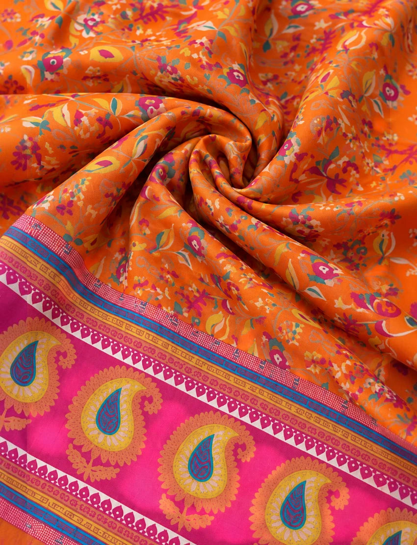 Silk Blend Stole Dupatta, Orange and Pink
