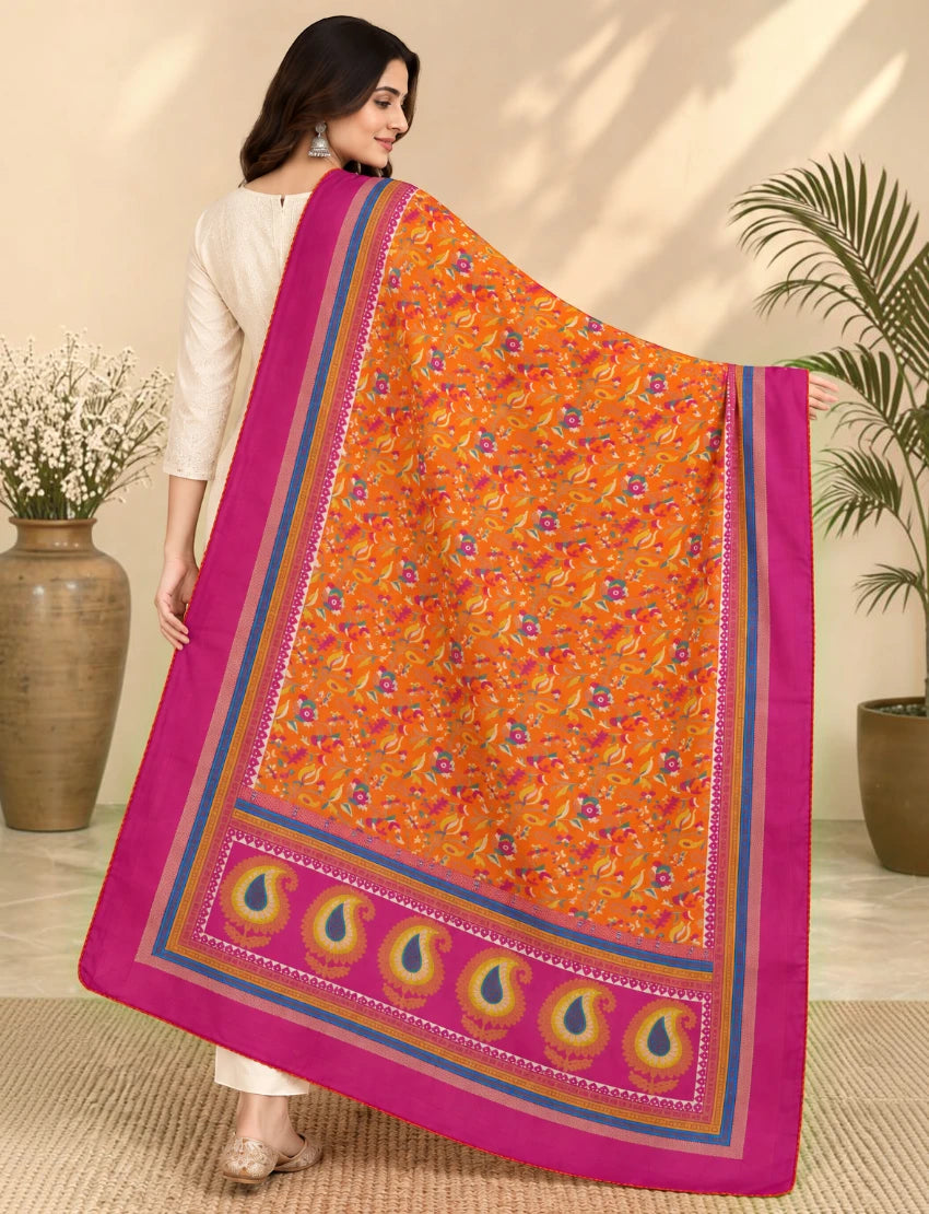 Silk Blend Stole Dupatta, Orange and Pink