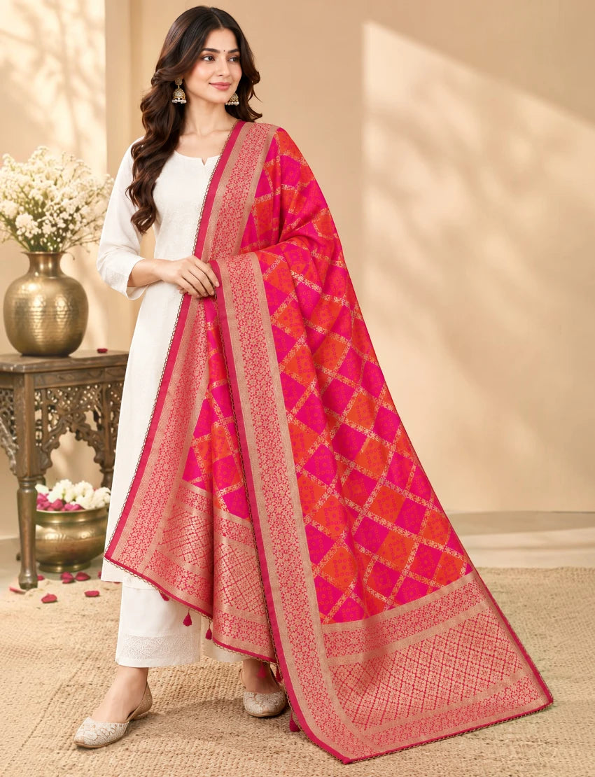 Silk blend zari work dupatta