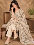 Cotton Salwar Suit Set with Neck Embroidery - Beige