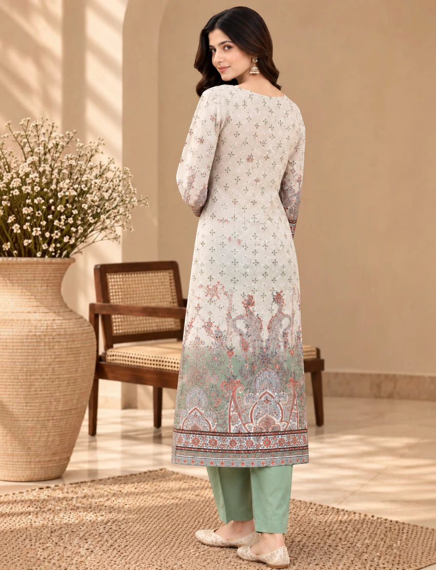 Printed Salwar Suit Set with Dupatta for Women (embroidered kurta - Green)