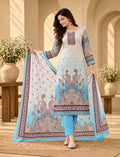 Printed Salwar Suit Set with Dupatta for Women (embroidered kurta - Sky blue)