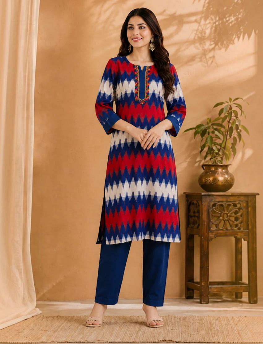 Multicolor Khadi Kurta Set