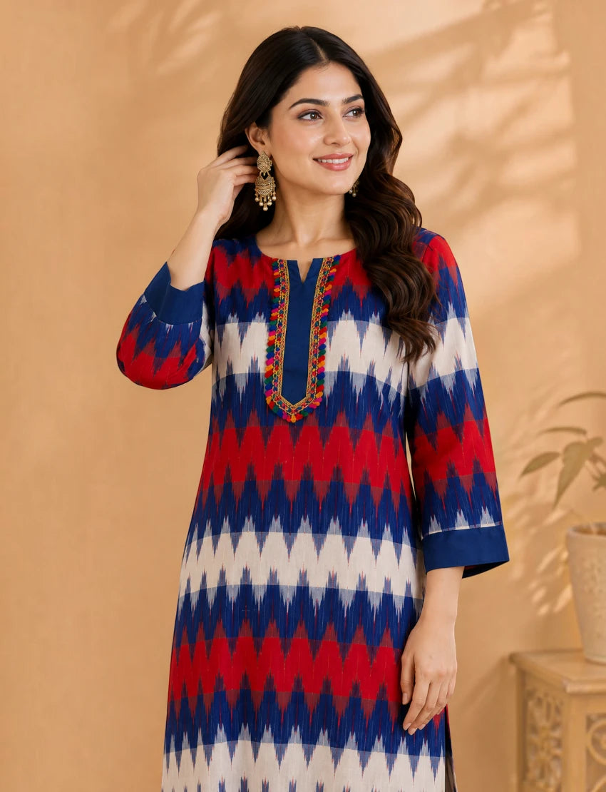 Multicolor Khadi Kurta Set