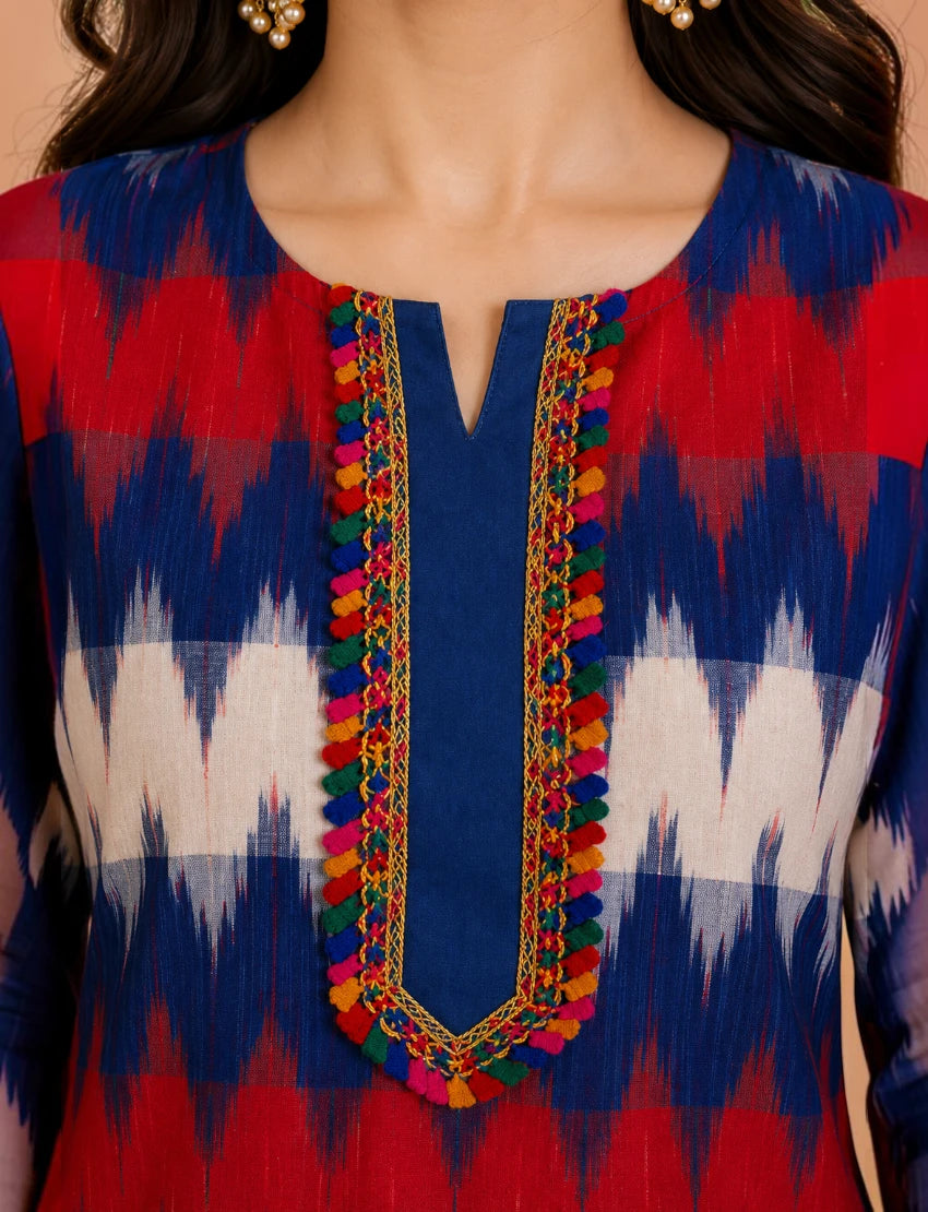 Multicolor Khadi Kurta Set
