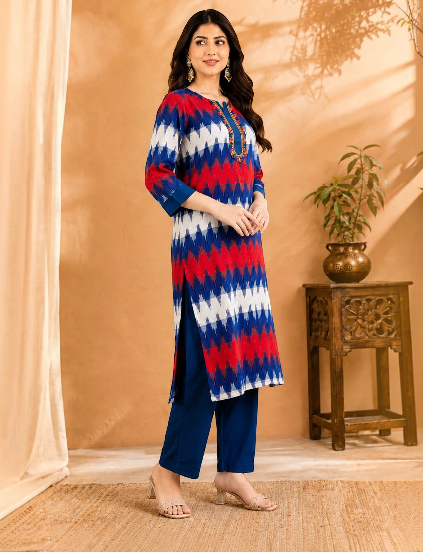 Multicolor Khadi Kurta Set