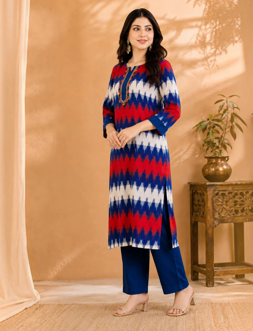 Multicolor Khadi Kurta Set