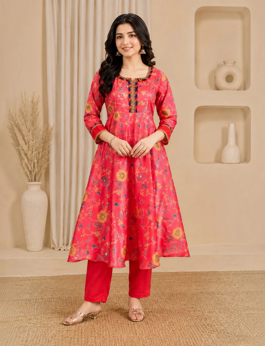 Red Chiffon Anarkali Salwar Suit Set