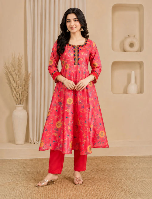 Red Chiffon Anarkali Salwar Suit Set