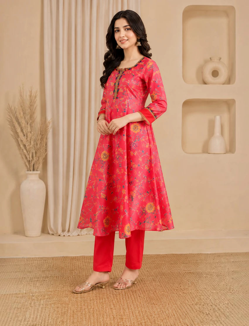 Red Chiffon Anarkali Salwar Suit Set