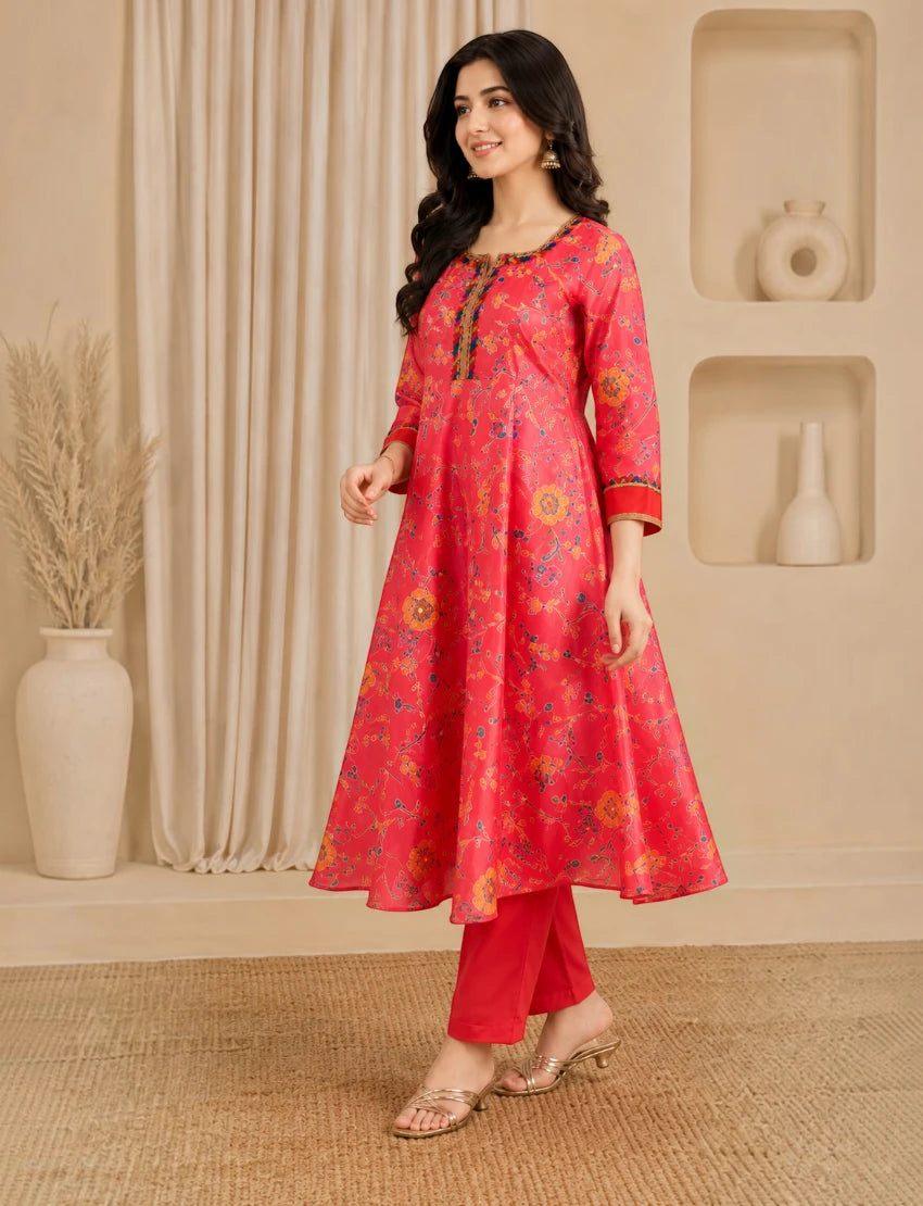 Red Chiffon Anarkali Salwar Suit Set