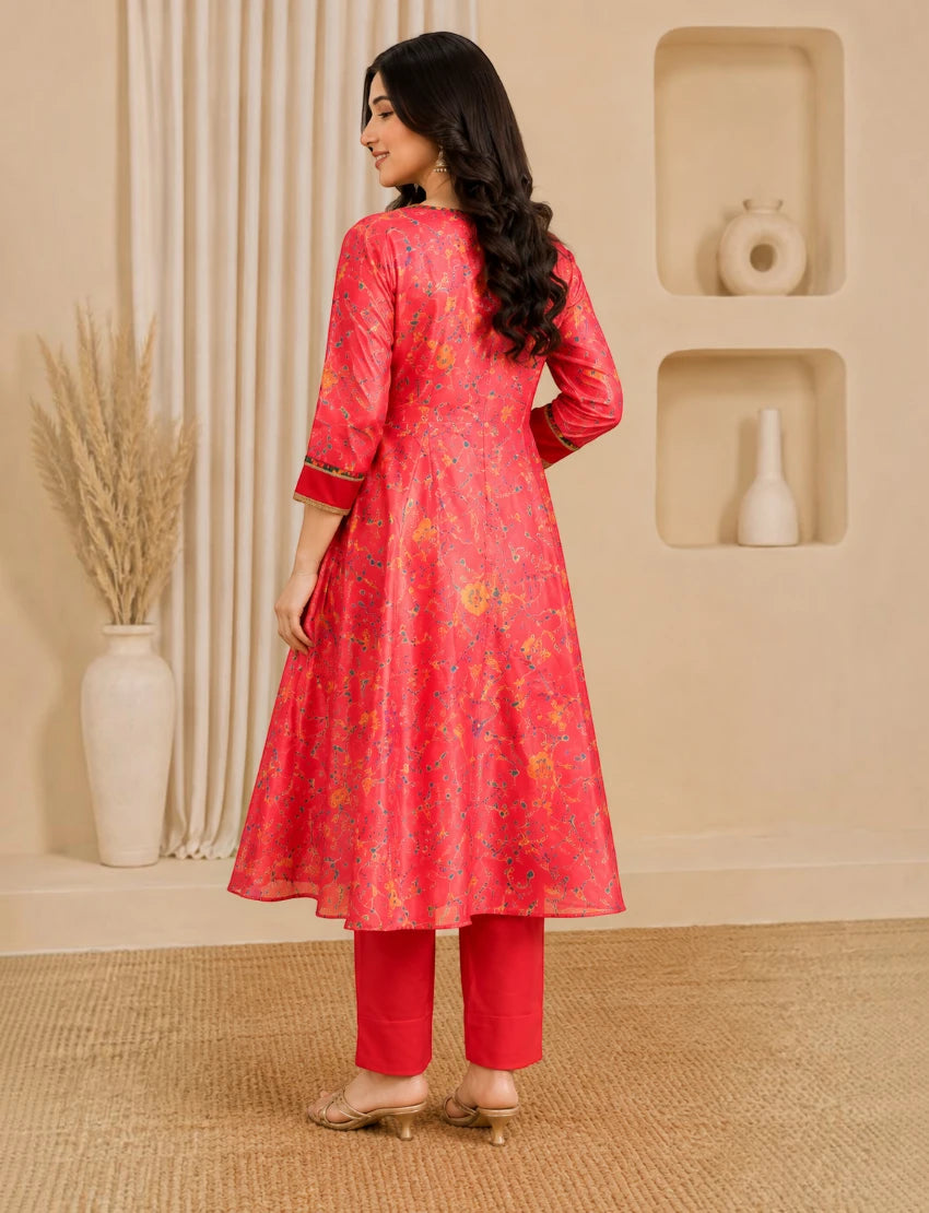 Red Chiffon Anarkali Salwar Suit Set