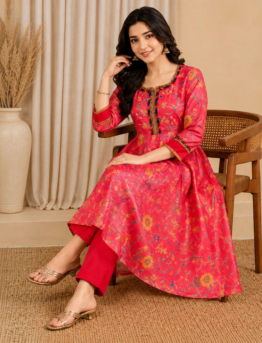 Red Chiffon Anarkali Salwar Suit Set