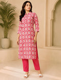 Red Cotton Straight Kurta Set