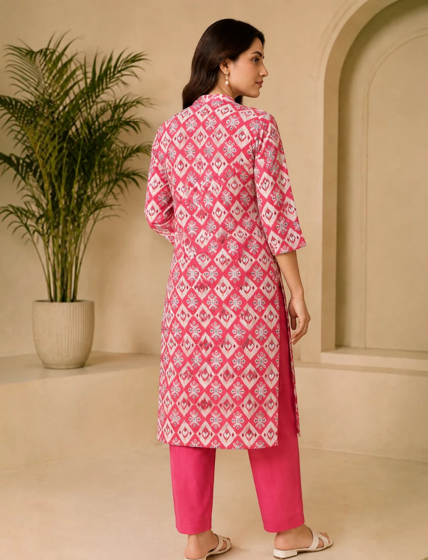 Red Cotton Straight Kurta Set