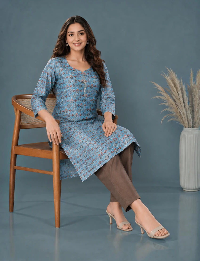 Printed Blue Salwar Suit Set