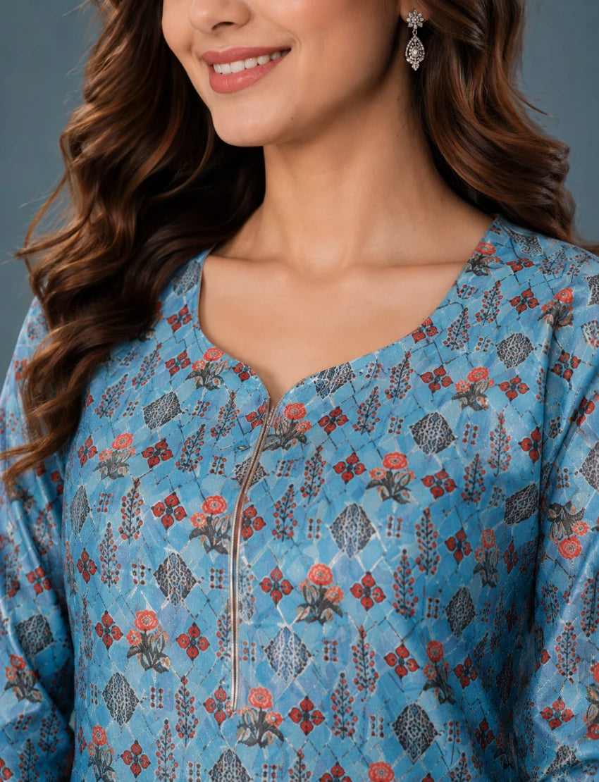 Printed Blue Salwar Suit Set