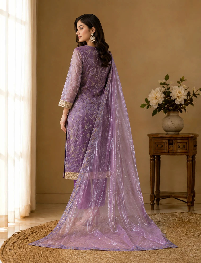 Women’s Lavender Floral Embroidered Kurta Set