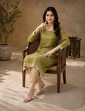 Olive Green Embroidered Long Sleeves Kurta Set