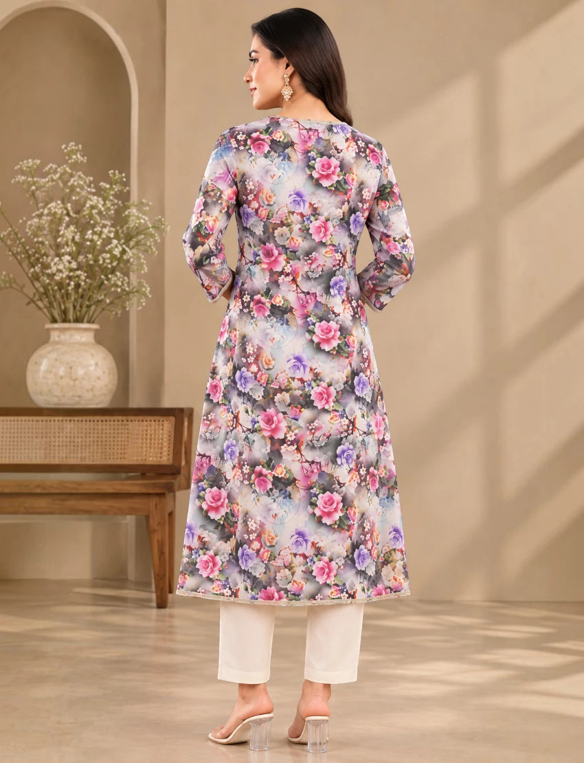 Women Cotton Floral Print Salwar Suit, 3/4 Sleeve Kurta with Pants