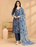 Grey Floral Cotton Kurta Set with Dupatta