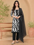 Abstract Zebra Print Cotton Kurta Set - White/Black