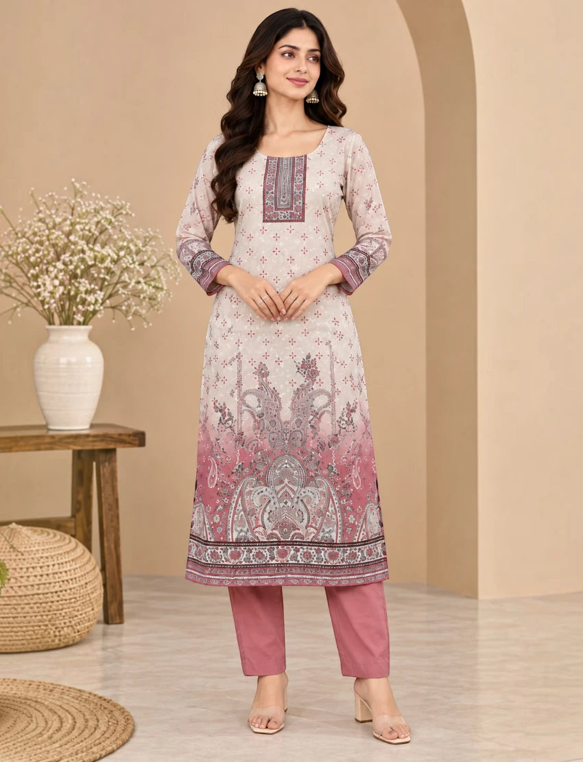 Printed Salwar Suit Set with Dupatta for Women (embroidered kurta - Maroon)