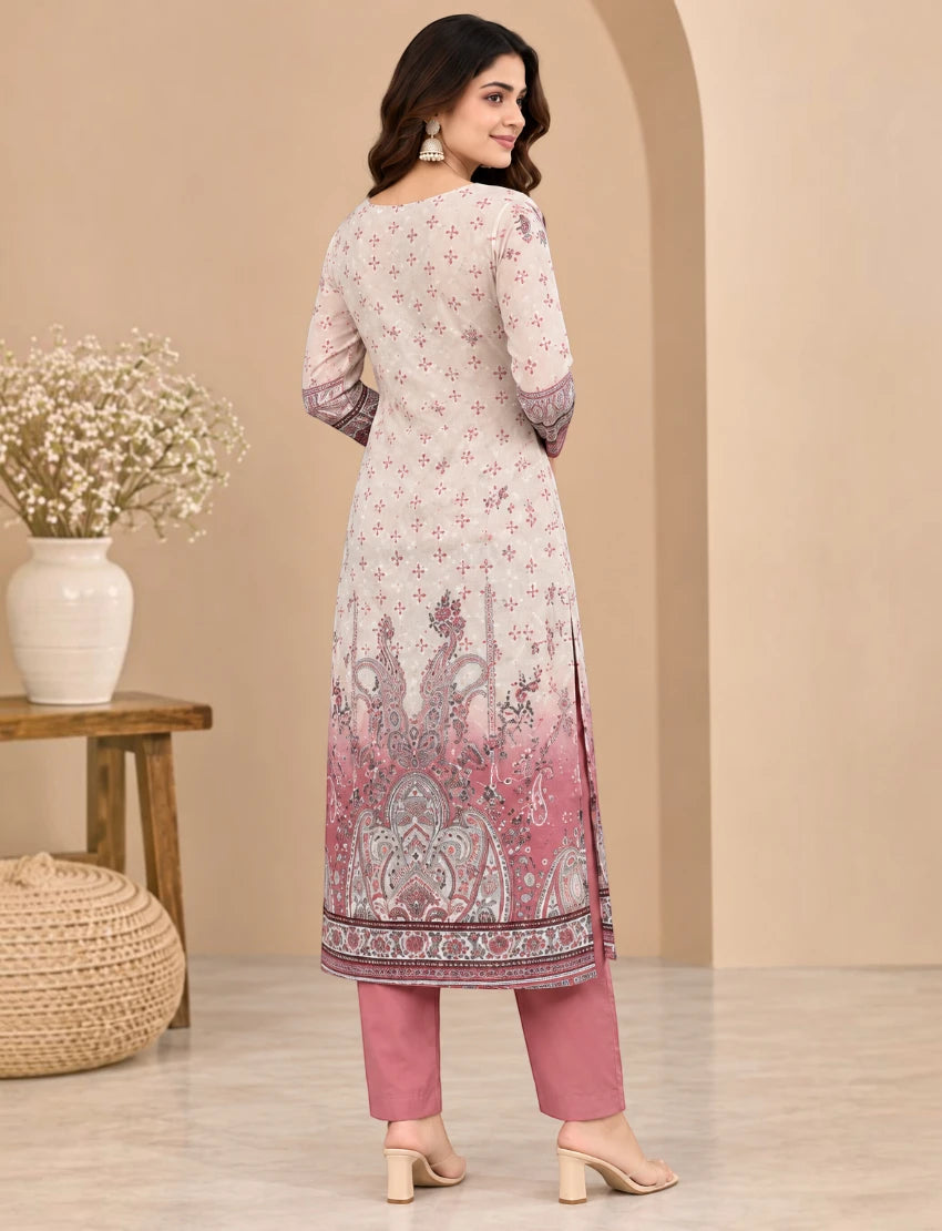 Printed Salwar Suit Set with Dupatta for Women (embroidered kurta - Maroon)