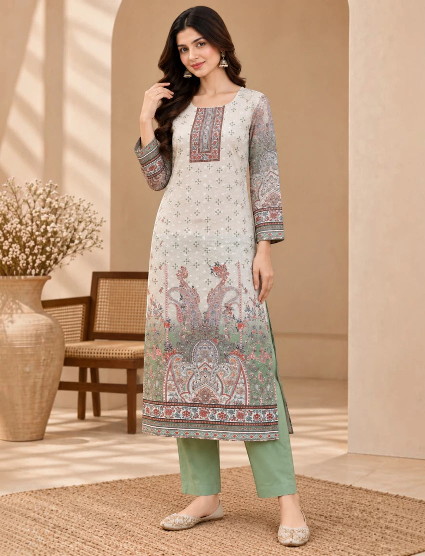 Printed Salwar Suit Set with Dupatta for Women (embroidered kurta - Green)