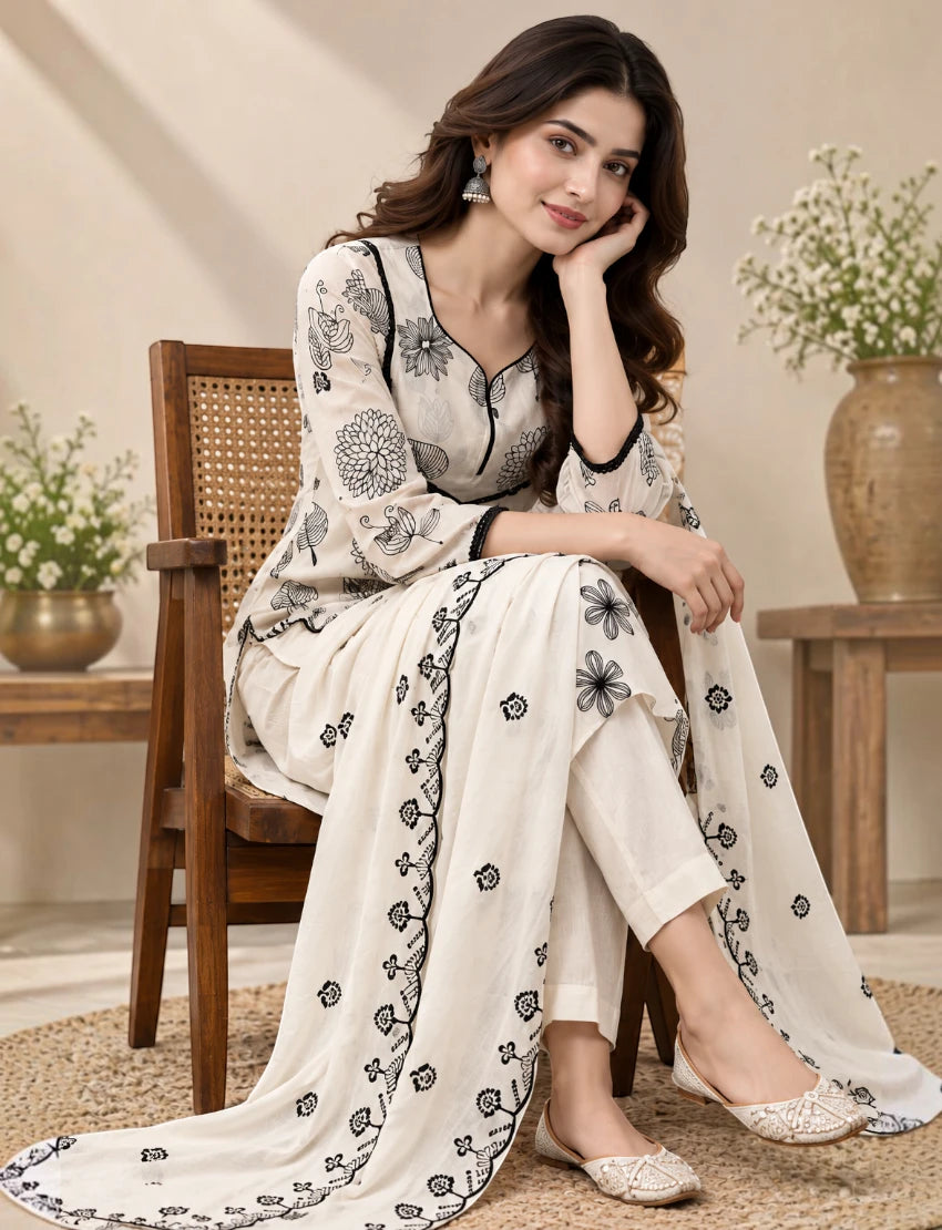Cotton Embroidered Salwar Suit Set for Women