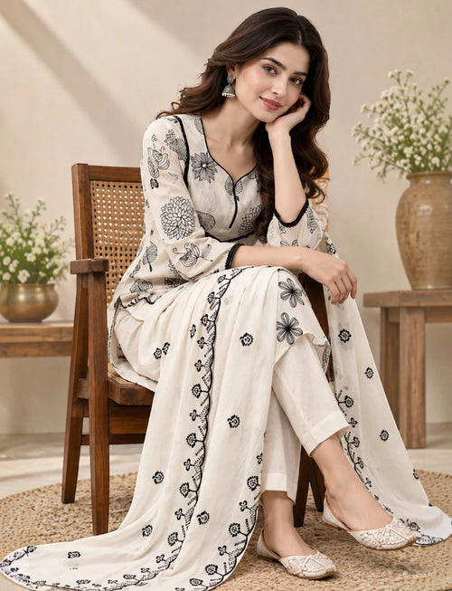 Cotton Embroidered Salwar Suit Set for Women