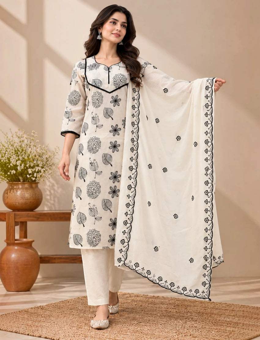 Cotton Embroidered Salwar Suit Set for Women