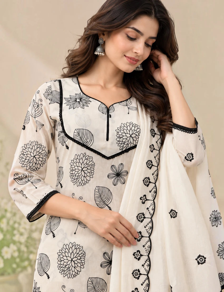 Cotton Embroidered Salwar Suit Set for Women