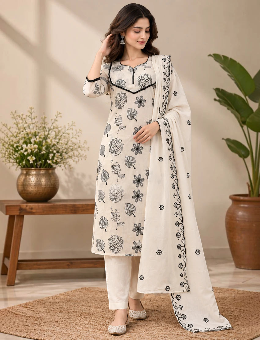 Cotton Embroidered Salwar Suit Set for Women