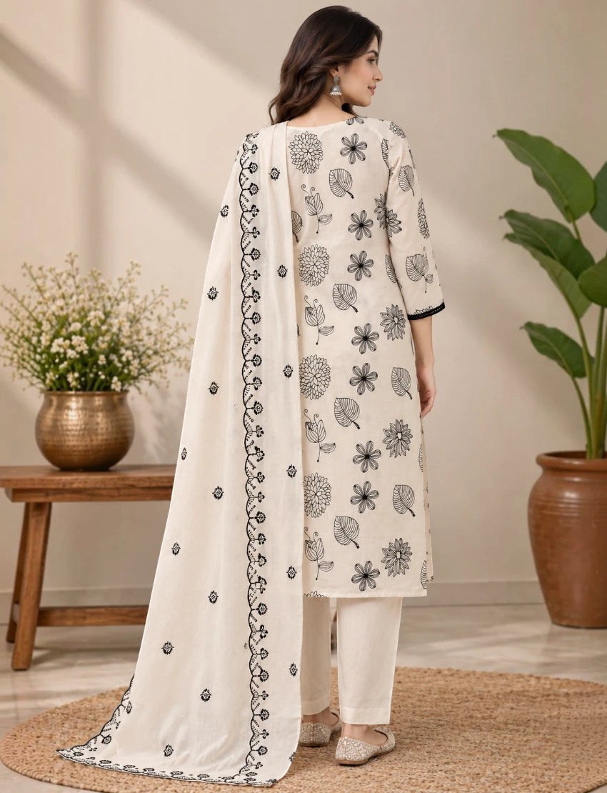 Cotton Embroidered Salwar Suit Set for Women