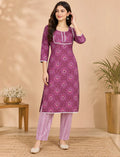 Maroon Cotton Kurta Set with Lace for Daily Wear