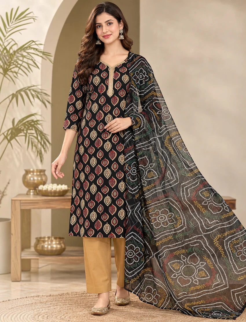 Paisley Print Cotton Kurta Set with Kota Doriya Dupatta