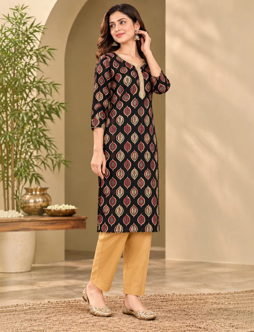 Paisley Print Cotton Kurta Set with Kota Doriya Dupatta