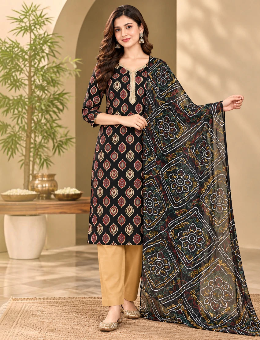 Paisley Print Cotton Kurta Set with Kota Doriya Dupatta