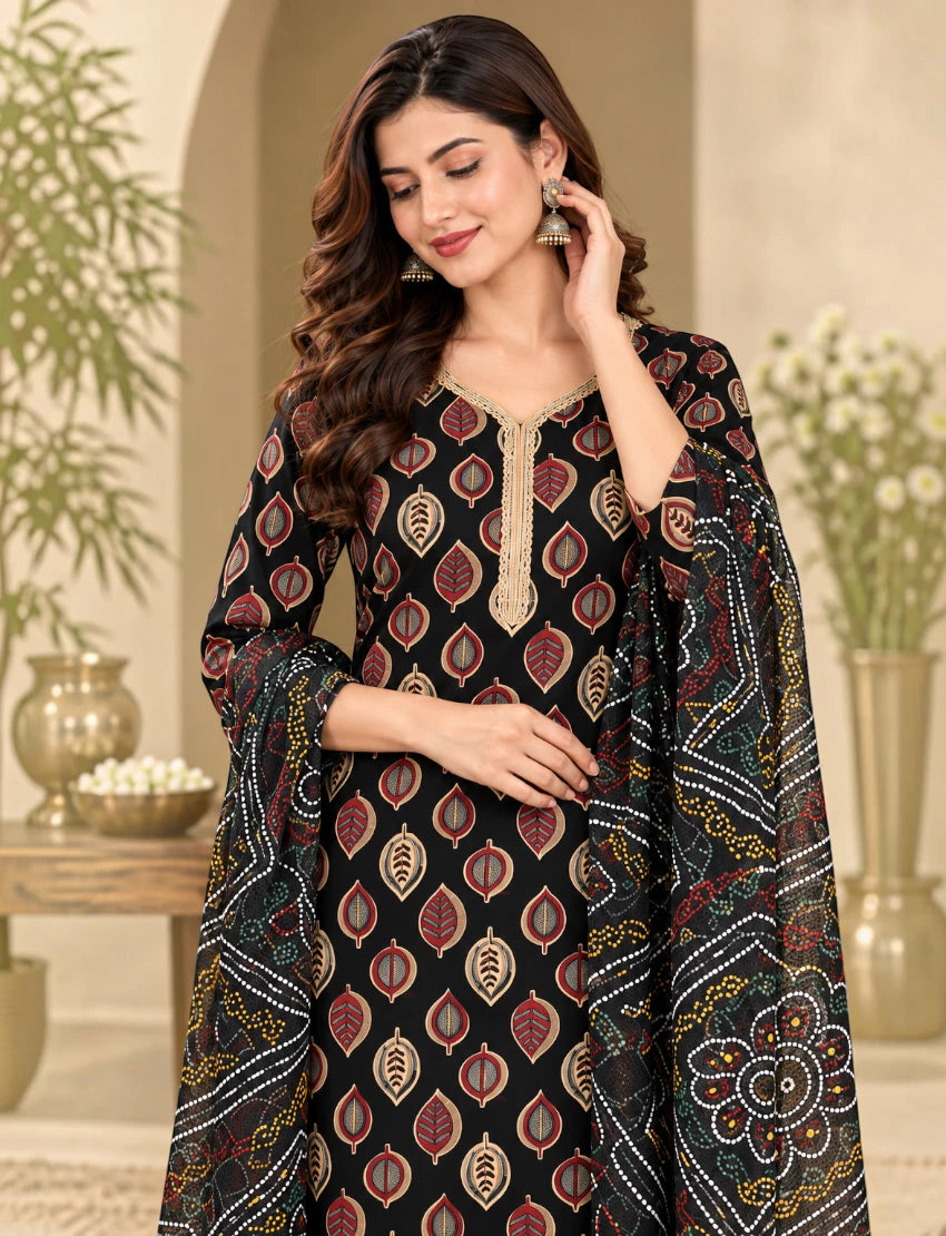 Paisley Print Cotton Kurta Set with Kota Doriya Dupatta