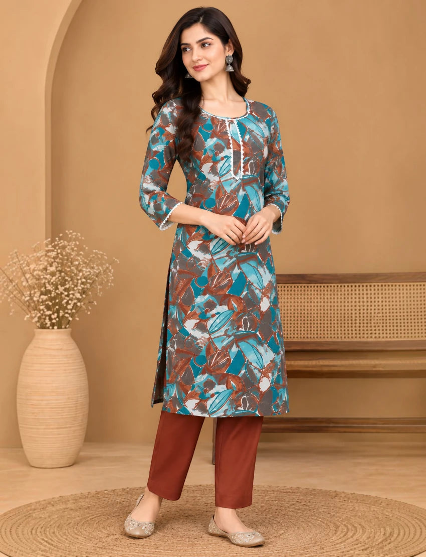 Cotton Printed Salwar Suit Set with Kota Doriya Dupatta - Multicolor
