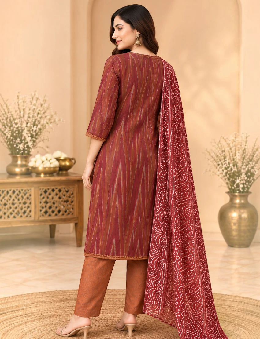 Khadi Maroon Salwar Suit Set with Kota Doriya Dupatta