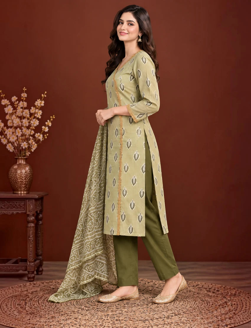 Festive Cotton Kurta Set with Kota Doriya Dupatta