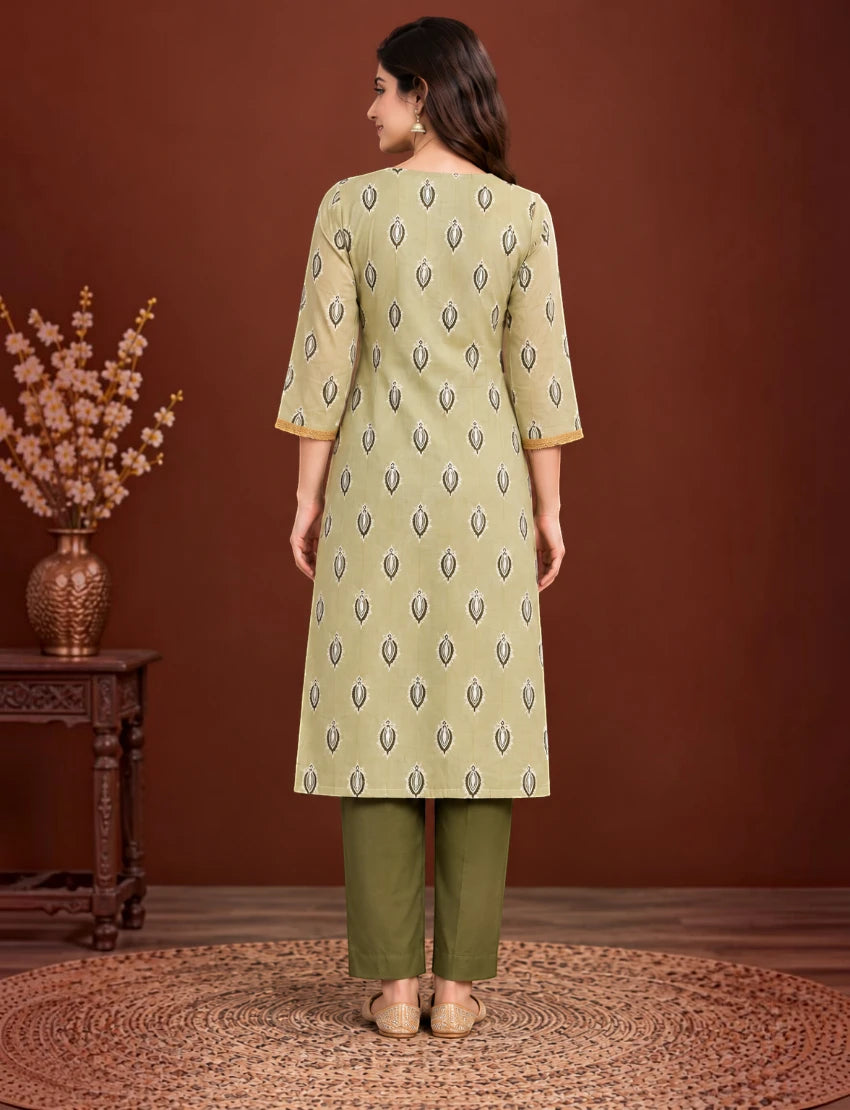 Festive Cotton Kurta Set with Kota Doriya Dupatta