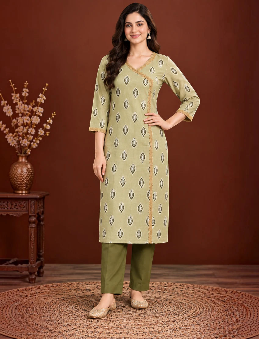 Festive Cotton Kurta Set with Kota Doriya Dupatta