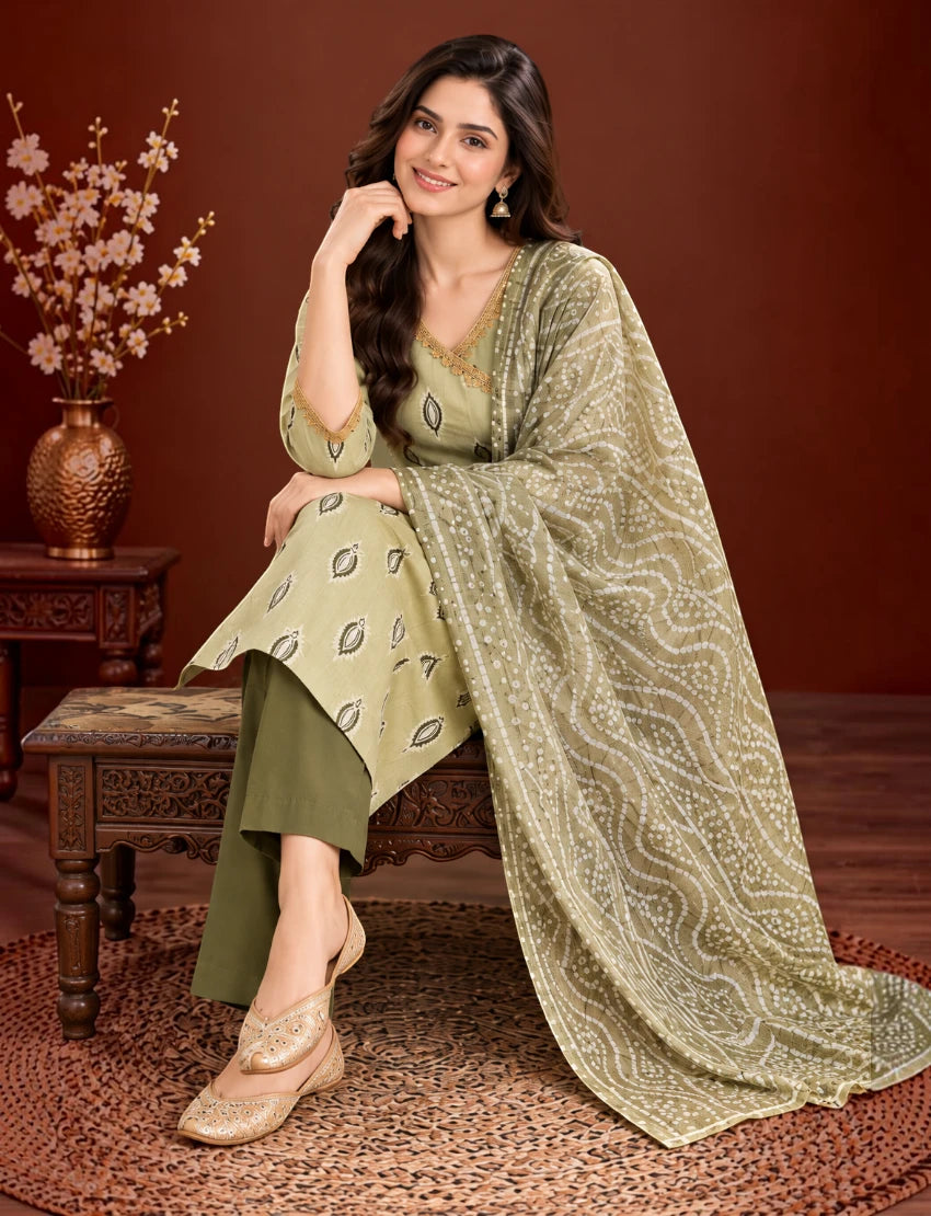 Festive Cotton Kurta Set with Kota Doriya Dupatta