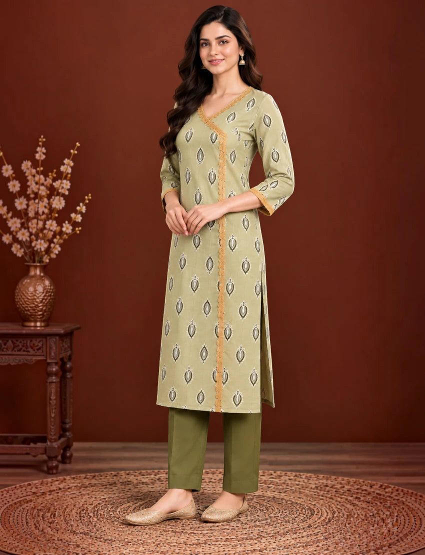 Festive Cotton Kurta Set with Kota Doriya Dupatta