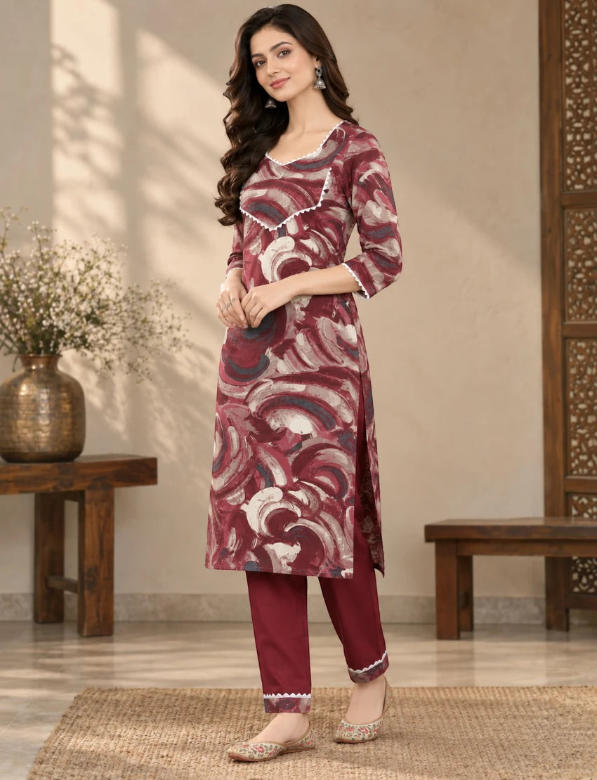 Printed Cotton Salwar Suit Set with Lace & Kota Doriya Dupatta