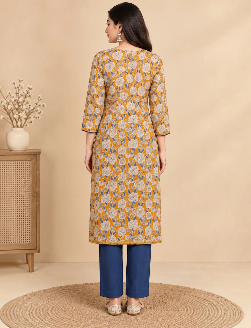 Cotton Kurta Set with Lace Work and Kota Doriya Dupatta